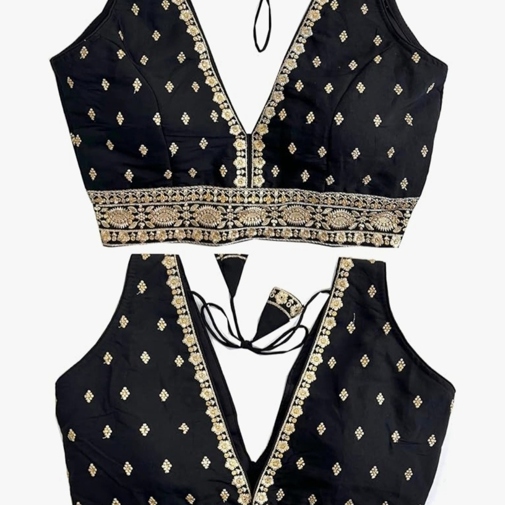 Bombay Black and Gold Embellished Crop Top